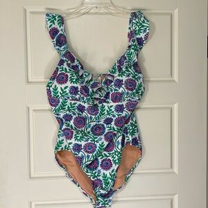 J crew swimsuit xl new paisley floral pink purple green